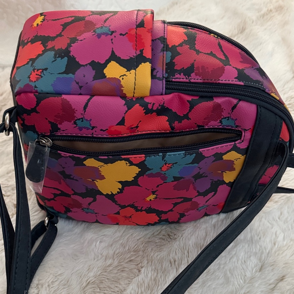 Floral ladies mini Backpack purse - Pink & Yellow & turquoise pattern - Picture 10 of 12